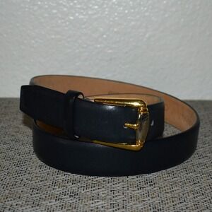 Cipriani Leather Belt Women Medium Black Excellent Italian Calfskin Gold Buckle